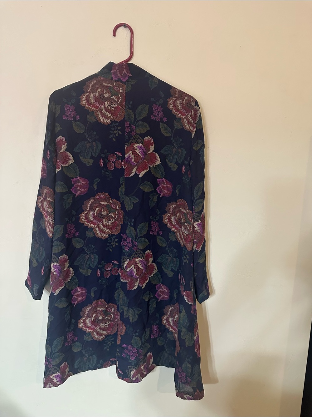 Ellen Tracy Navy Silk Dress with Rose-Patterned Yoke - Picture 3 of 4